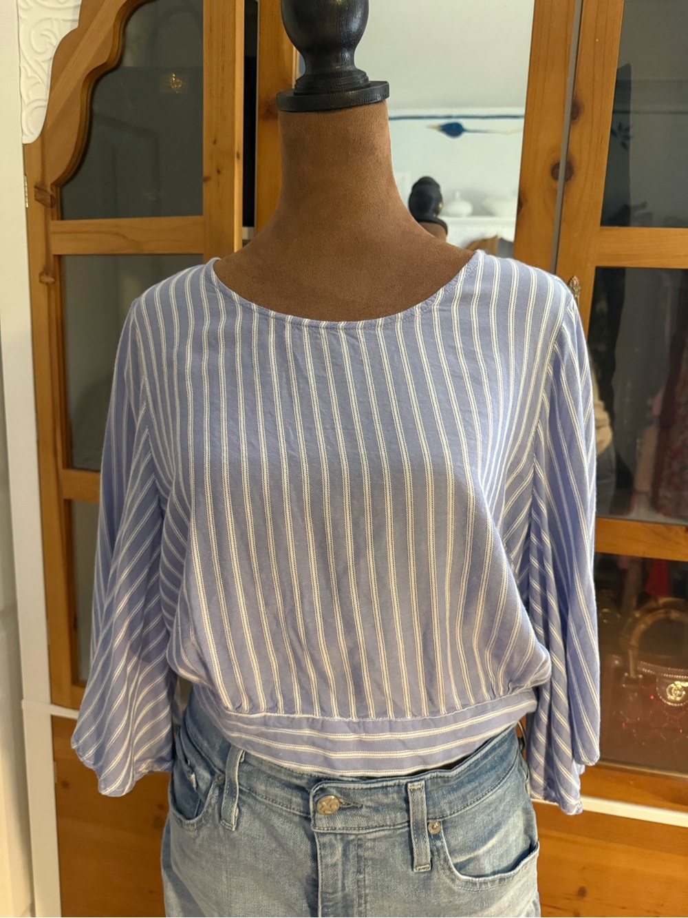 Charlotte Russe Light Blue and White Striped Boatneck Blouse